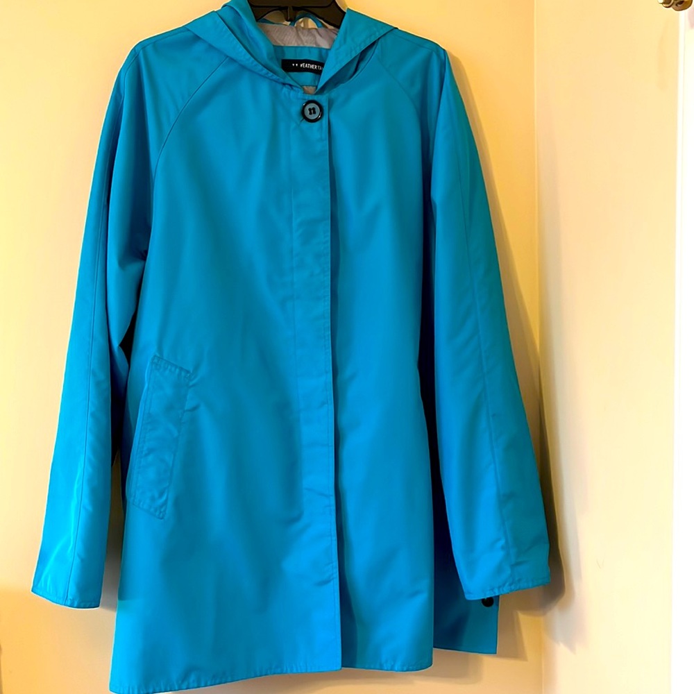 Bright blue Hooded Trench Coat - Classic Lightweight Women's Coat A-line